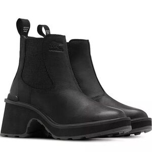 NEW Sorel Hi-Line Chunky Platform Heel Chelsea Black Boots 6.5